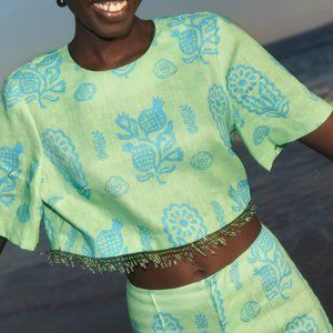 RHODE Linen Shawna Top NWT Clover Block Print